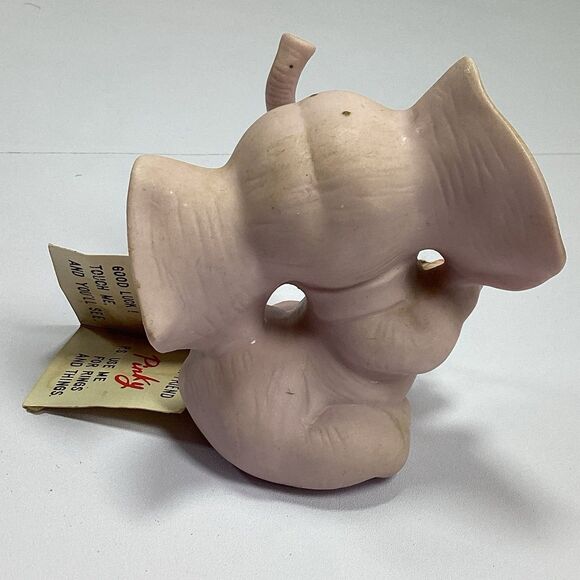 Vtg Papel Japan Pink Elephant Figure Ceramic With Tag Pinky Says Rings Luck - Picture 4 of 11